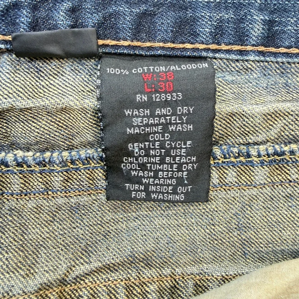 TM Exposure Jeans Mens 38x29 Blue Denim Y2K Fleur De Lis‎ Streetwear Rivets
